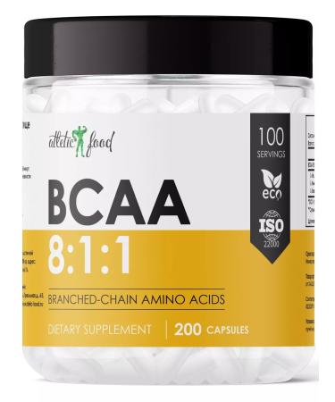 ATHLETIC FOOD Essential amino acids BCAA BCAA 8 1 1 200 capsules - Buy Online on GoSupps.com