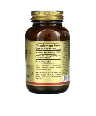 Vitamin D3 600 IU Solgar 120 capsules - Buy Online on GoSupps.com