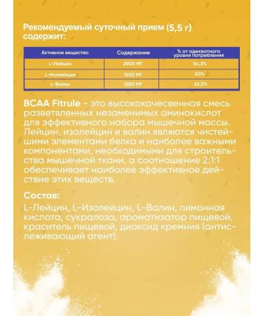 Fitrule Nutrition BCAA 2 1 1 200 g mangoes amino acids bzaa powder - Buy Online on GoSupps.com