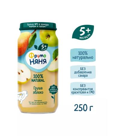 Frutonyanya Natural puree from pears and apples 250g (12 pcs) - Buy Online on GoSupps.com