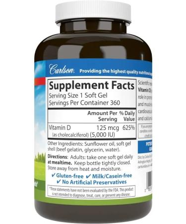 Carlson Labs Vitamin D3 Vitamin D3 5000 IU 360 capsules - Buy Online on GoSupps.com