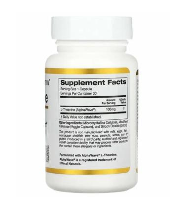 California Gold Nutrition L-theanine relaxation reassurance 100 mg 30 capsules - Buy Online on GoSupps.com