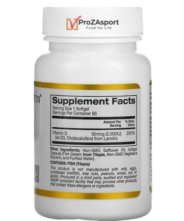 California Gold Nutrition Vitamin D3 (vitamin D3) 2000 me 90 caps - Buy Online on GoSupps.com