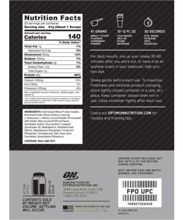 Optimum Nutrition Protein Platinum Hydrowhey 820 g - turbo chocolate - Buy Online on GoSupps.com