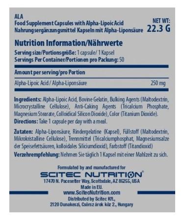 Scitec Nutrition ALA alpha-lipoic acid - Buy Online on GoSupps.com