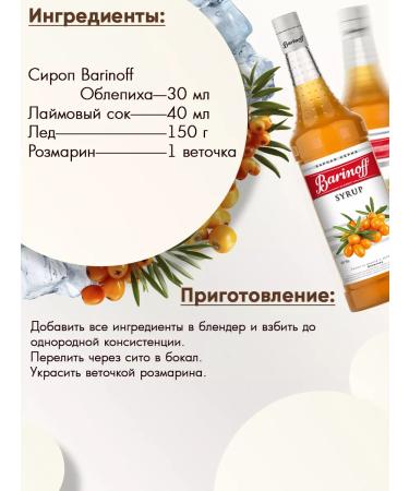Barinoff Sea buckthorn syrup for cocktails and lemonades 1l - Buy Online on GoSupps.com