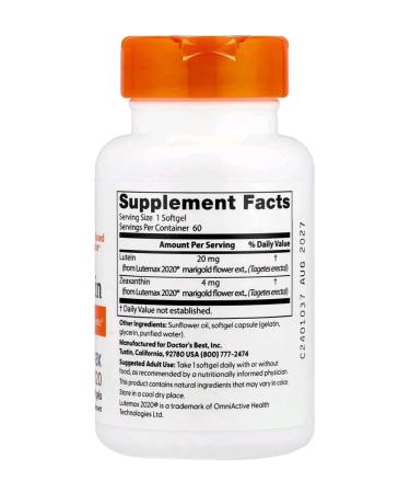 Doctor's Best Luthein with Zeaksantin 60 capsules - Buy Online on GoSupps.com