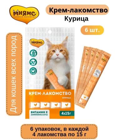 Mnyams Cream-stall for cats with chicken 6 units*4 pcs. (15g)