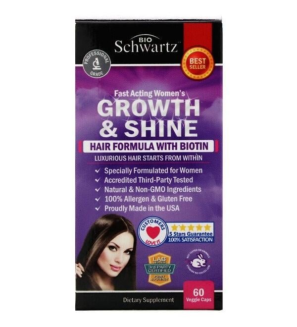 BioSchwartz Fast Acting Women's Growth & Shine Hair Formula with Biotin 60 Veggie Caps