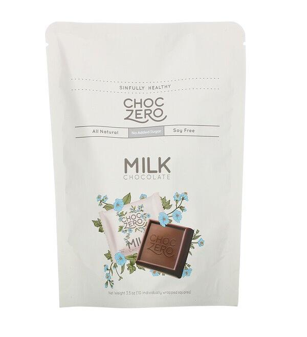ChocZero Milk Chocolate Squares No Sugar Added 10 Pieces 3.5 oz