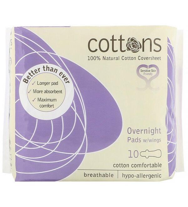 Cottons 100% Natural Cotton Coversheet Overnight Pads with Wings Heavy 10 Pads