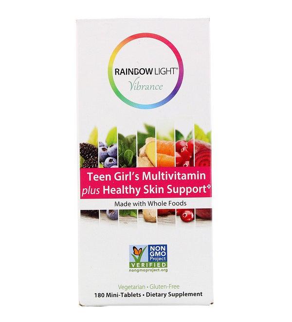 Rainbow Light Vibrance Teen Girl's Multivitamin plus Healthy Skin Support 180 Mini-Tablets