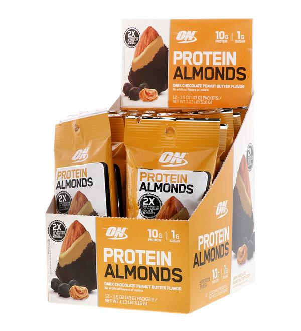 Optimum Nutrition Protein Almonds Dark Chocolate Peanut Butter | 12 Pack | 1.5 oz Each - Buy Online on GoSupps.com