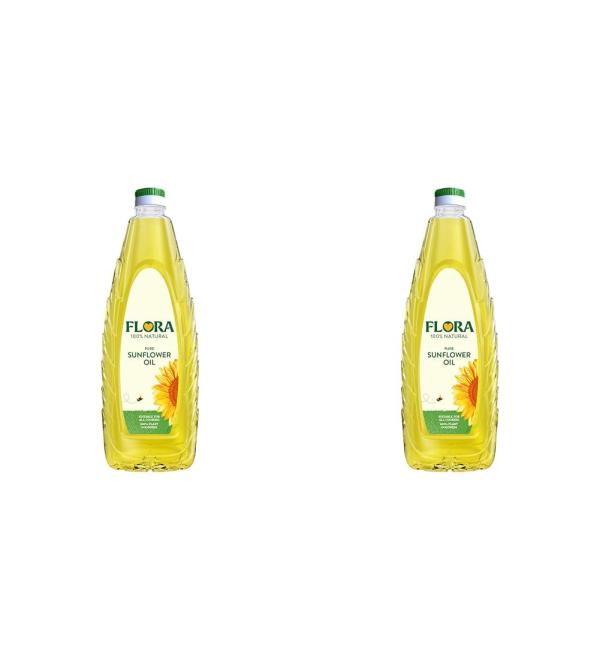 Flora Pure Sunflower Oil with Vitamin E 1L (Pack of 2) 1 l (Pack of 2) - Buy Online on GoSupps.com