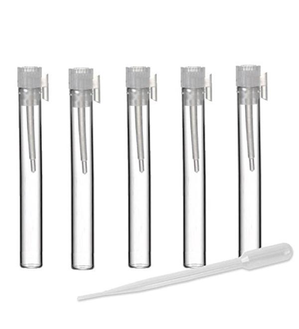 Grand Parfums Long 1.5ml Large Empty Glass Perfume/Cologne Sample Vials 1/4 Dram 1/32 oz Bulk Lot (Set of 10)