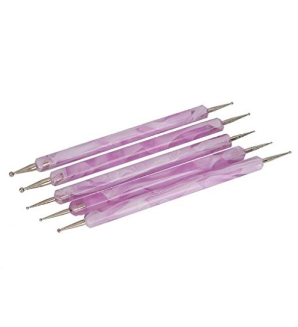 Hrhyme 5Pc 2 Way Dotting Pen Tool Nail Art Tip Dot Paint Manicure Kit - Purple