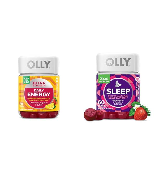 OLLY Extra Strength 1000mcg Vitamin B12 Daily Energy Gummies 60 Count 3mg Melatonin Sleep Gummies 60 Count Bundle - Buy Online on GoSupps.com