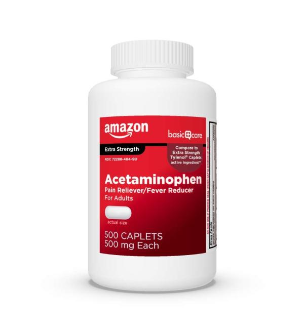 Amazon Basic Care Extra Strength Acetaminophen 500mg Caplets - 500 Count - Buy Online on GoSupps.com