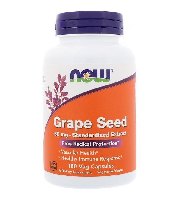 Now Foods Grape Seed Standardized Extract 60 mg 180 Veg Capsules