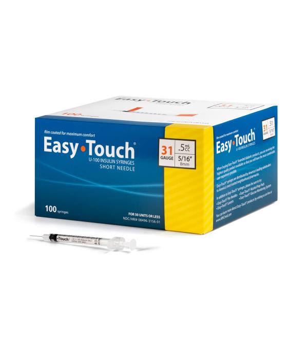 EasyTouch U-100 Insulin Syringe 31G 0.5cc 5/16-Inch (8mm) - Box of 100 - Buy Online on GoSupps.com