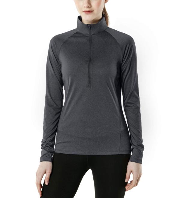 TSLA Women's Quarter Zip Pullover | Quick Dry Long Sleeve Workout Top | Lightweight Athletic T-Shirt | Charcoal Small - Buy Online on GoSupps.com