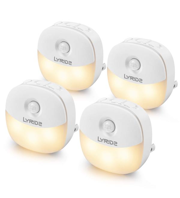 LYRIDZ Plug-in Motion Sensor Night Light Warm White LED Nightlight Bedroom Bathroom Kitchen Hallway Stairs Energy Efficient Compact 4-Pack - Buy Online on GoSupps.com