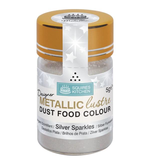 Squires Kitchen Designer Metallic Lustre Dust Silver Sparkle 5g - High-quality edible silver lustre for stunning cake decorations - Buy Online on GoSupps.com
