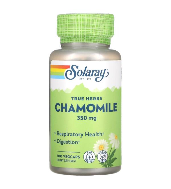 Solaray Chamomile 350mg - 100 Capsules | Natural Calm & Relaxation Support - Buy Online on GoSupps.com