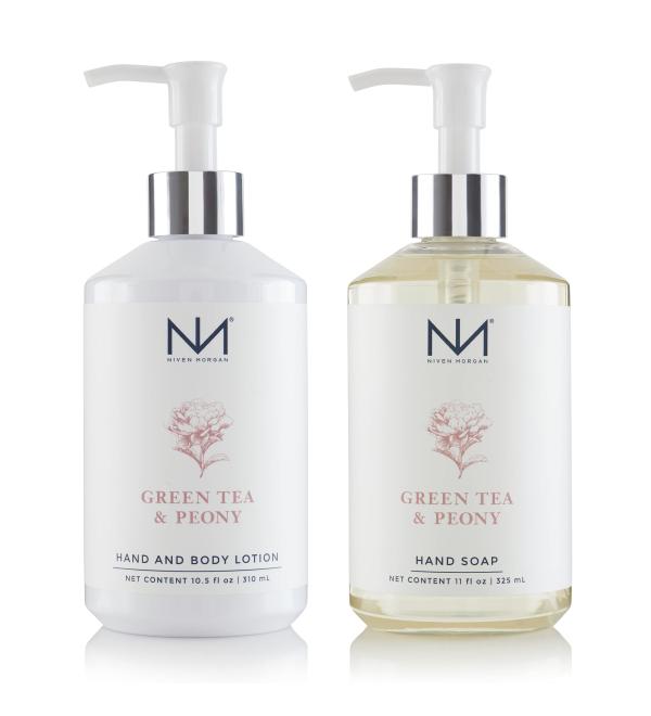 Niven Morgan Green Tea & Peony Hand Soap and Lotion Set