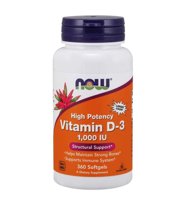 Now Foods Vitamin D3 1000 IU - High Potency Softgels (360 Count) | Immune Health & Bone Support - Buy Online on GoSupps.com