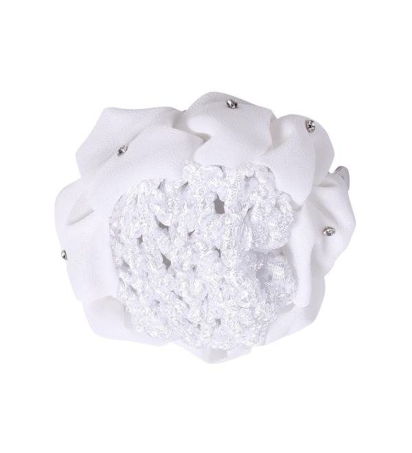 QHP hair bow flower hair net elastic universal size rhinestones various colors white