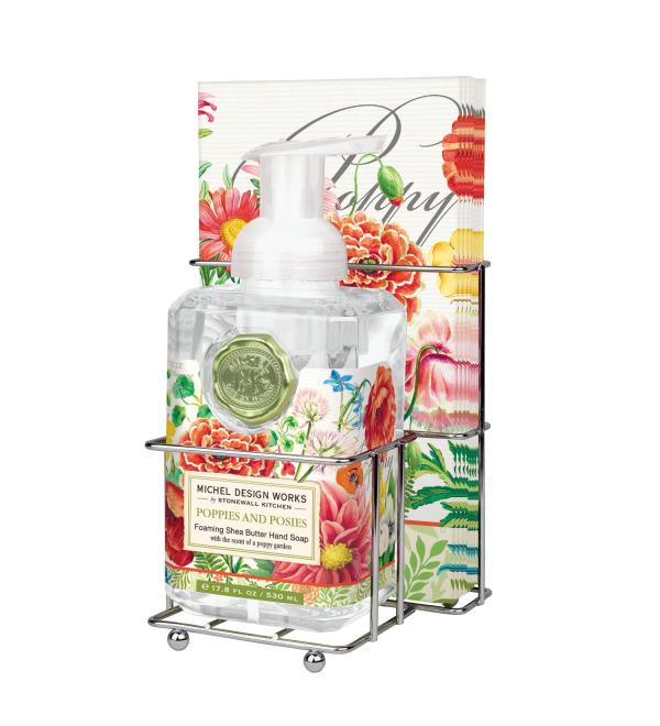 Michel Design Works Scented Foaming Hand Soap and Napkin Caddy Set  Poppies and Posies