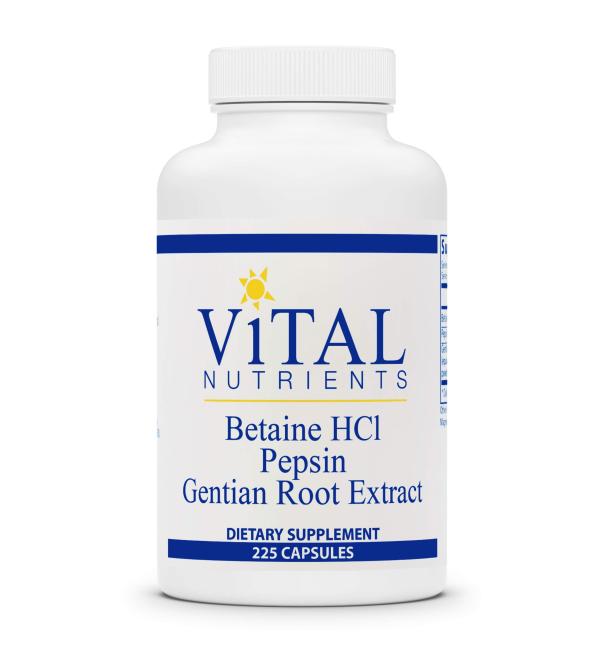 Vital Nutrients Betaine HCl with Pepsin & Gentian Root Extract - 225 Capsules for Digestive Health - Buy Online on GoSupps.com