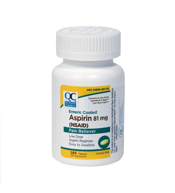 Quality Choice Enteric Coated Lo-Dose Aspirin 81mg. Tablet 365 Count Boxes (Pack of 3)