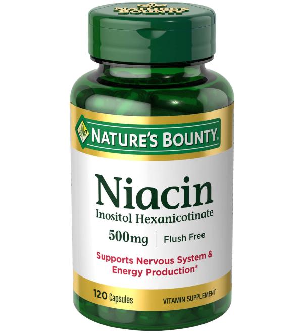 Nature's Bounty Flush Free Niacin 500 mg - 120 Capsules for Healthy Cholesterol & Heart Support - Buy Online on GoSupps.com