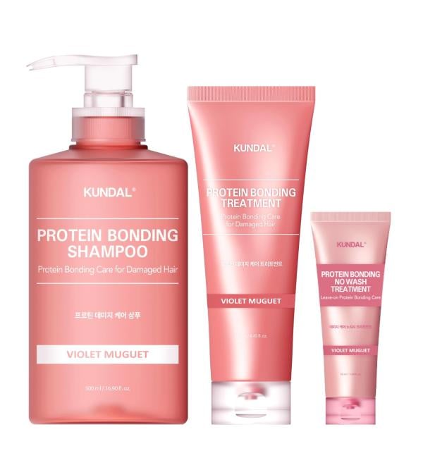 KUNDAL Protein Bonding Set - Violet Muguet | Shampoo 500ml Treatment 250ml No Wash Treatment 50ml | International Shipping Available - Buy Online on GoSupps.com