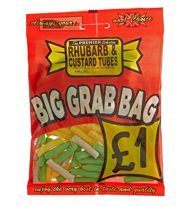 1200g Rhubarb and Custard Tubes Sweets 10 x 120g Big Grab Bags HALAL
