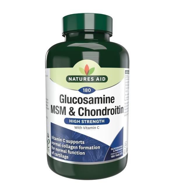Natures Aid Glucosamine MSM Chondroitin with Vitamin C 180 Tablets - Joint Support Formula - Buy Online on GoSupps.com