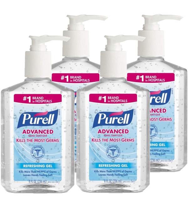 Advanced Hand Sanitizer Refreshing Gel Clean Scent 8 oz Pump Bottle / 4 Bottles
