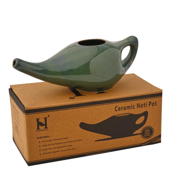 HealthGoodsIn Ceramic Neti Pot Green - Buy Online on GoSupps.com