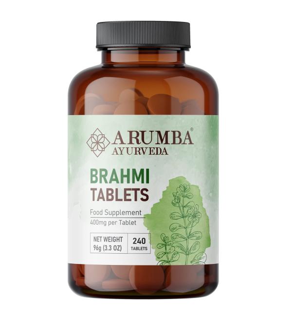Arumba Ayurveda Brahmi Tablets - 240 Tablets, 400mg | Pure Bacopa Monnieri Leaf Powder - Buy Online on GoSupps.com