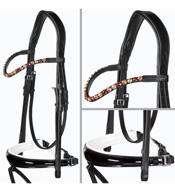 Heinick-Reitsport bridle anatomical Performance white lacquer conical RH bridle hook Warmblood Selection (Glow-Blush)