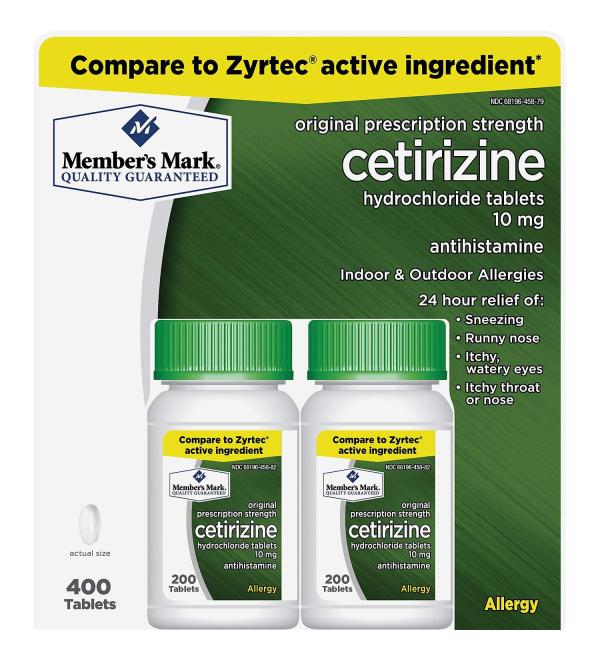 Member's Mark Cetirizine Hydrochloride 10mg Antihistamine 400 Tablets - Formerly Known as Simply Right