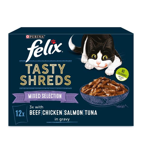 Felix Tasty Shreds Mixed Selection in Gravy Cat Food 12x80g Pack of 4 - Buy Online on GoSupps.com