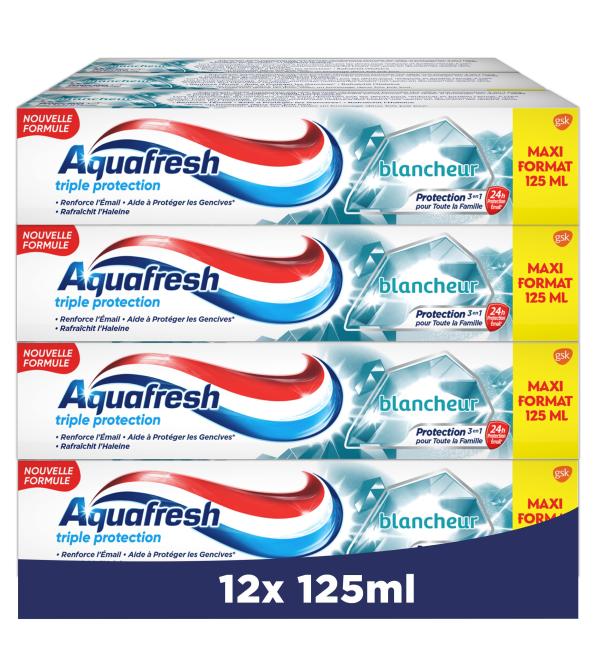 Aquafresh Toothpaste with Triple Protection - Whiteness Strong Teeth & Fresh Breath | 12 x 125 ml - International Shipping Available - Buy Online on GoSupps.com