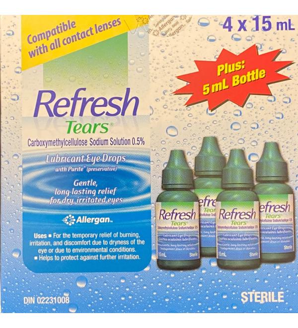 Refresh Tears Lubricant Eye Drops - 4x15ml + 1x5ml | Fast Relief for Dry Eyes - Buy Online on GoSupps.com