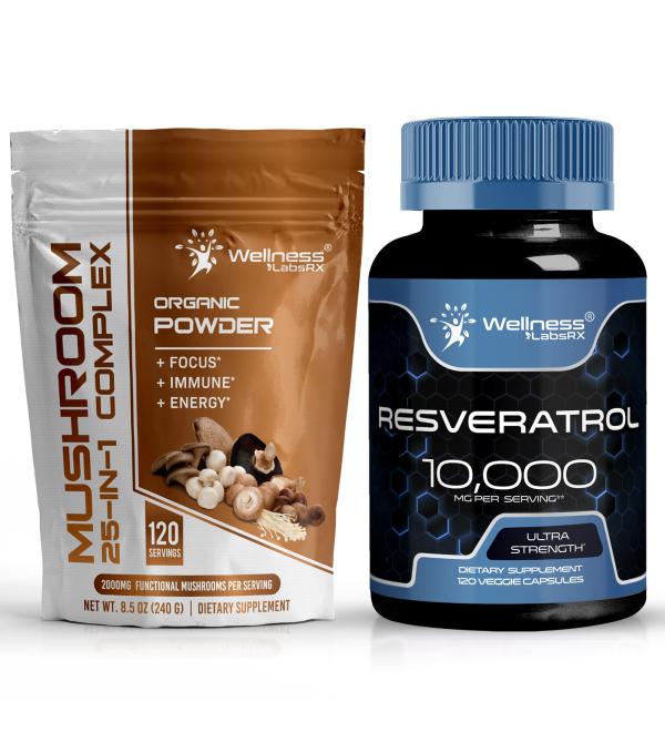 WELLNESS LABSRX Mushroom Powder 2000mg - Resveratrol 10 000mg Capsules