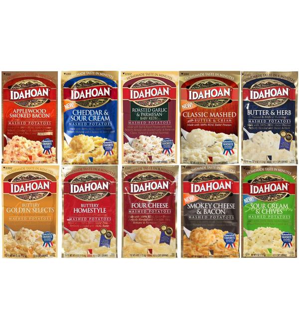 Idahoan Flavored Mashed Potatoes 4 oz. Assortment - 10 Pack - Buy Online on GoSupps.com