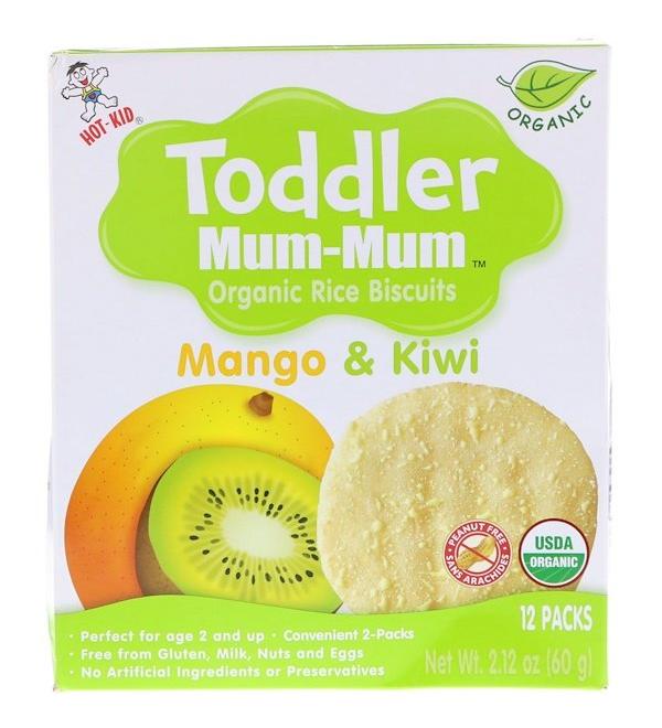 Hot Kid Toddler Mum-Mum Organic Rice Biscuits Mango & Kiwi 12 Packs 2.12 oz (60 g)