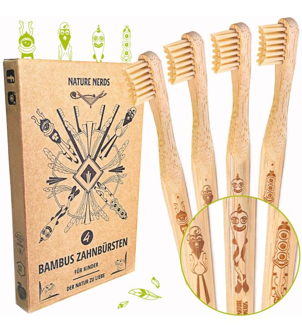 Nature Nerds Bamboo Toothbrushes Kids 4 Pack - Buy Online on GoSupps.com